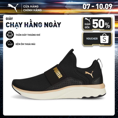 Giày Chạy Bộ PUMA Nữ Softride Sophia Slip-On Wn's Black-Gold-Warm White Màu Đen