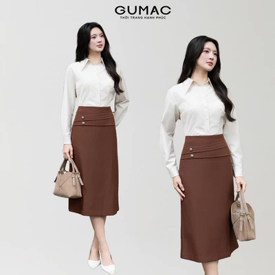 Chân Váy Công Sở GUMAC Xếp Ly Eo Tôn Dáng Đính Nút Trang Trí Thanh Lịch Hiện Đại VG03014