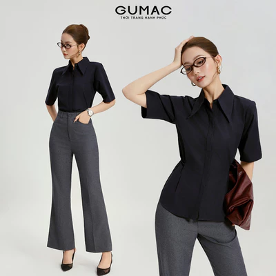Áo Sơ Mi Nữ GUMAC Form Suông Tay Lửng Cổ Nhọn Buộc Eo Tôn Dáng Thanh Lịch AG04001