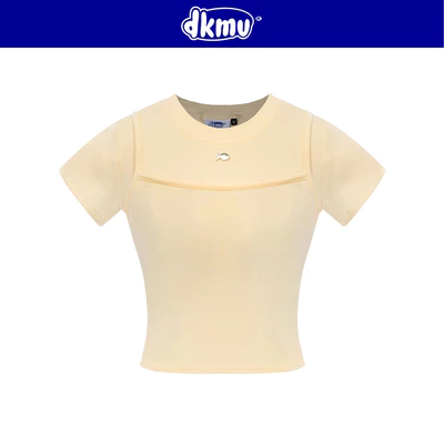 Áo kiểu nữ xinh xắn phối 2 dây croptop DKMV thun cotton ôm dáng thiết kế logo inox Cá màu kem Limmi Baby Tee| K-T22-K