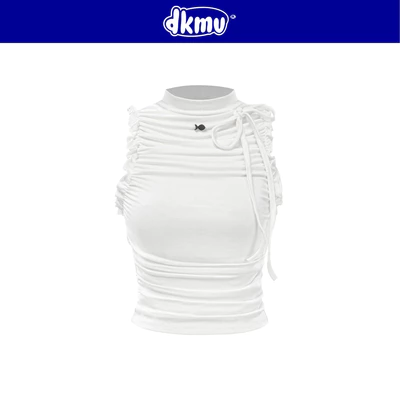 Áo croptop nữ ôm ba lỗ trắng cổ cao DKMV các đường nhún bèo dọc theo hai bên sườn áo ôm dáng xinh Kansai Top| K-T19-T