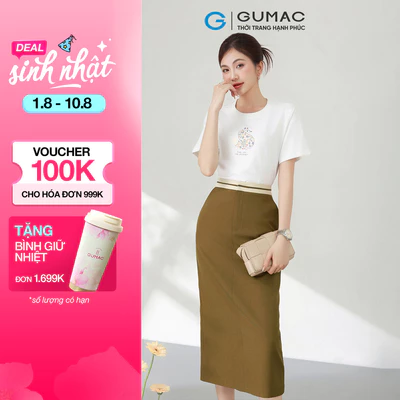 Chân váy nữ GUMAC suông lưng rời màu đen - nâu phối kem dày dặn giấu nút có túi VF03037