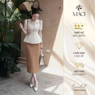 Chân Váy Bút Chì Màu Camel Chất Chéo Hàn MACI MCVCVNA0164 Thời Trang Nữ Thiết Kế Độc Quyền