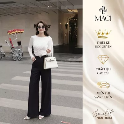 Quần Denim Dáng Suông Đứng Màu Xanh Đen MACI MCQQJDE0268 Thời Trang Nữ Thiết Kế Độc Quyền