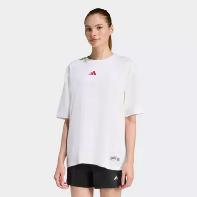 adidas Phong cách sống ÁO THUN GRAPHIC OVERSIZE HÌNH THÊU MINI Nữ trắng KA5087