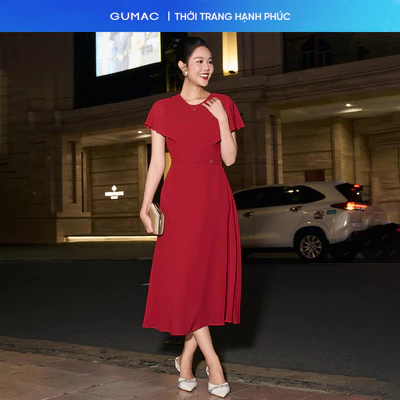 Đầm GUMAC form A xòe kiểu tay cánh tiên đầm may hai lớp DF12037