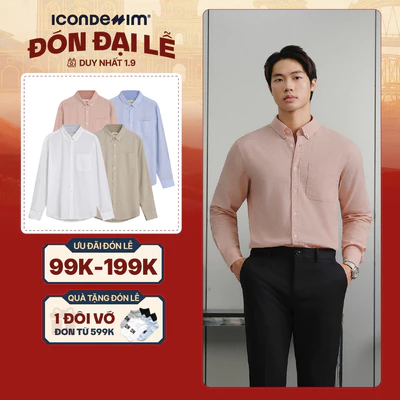Áo Sơ mi Linen Nam ICONDENIM Tay Dài Pale Wave Form Regular SMID0239