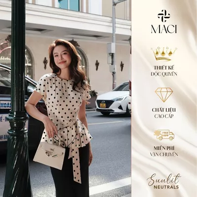 Áo Peplum Hoạ Tiết Chấm Bi Thiết Kế Thắt Nơ Đũi Tằm Thoáng Mát MACI MCASMTR0184 Thời Trang Nữ Thiết Kế Độc Quyền