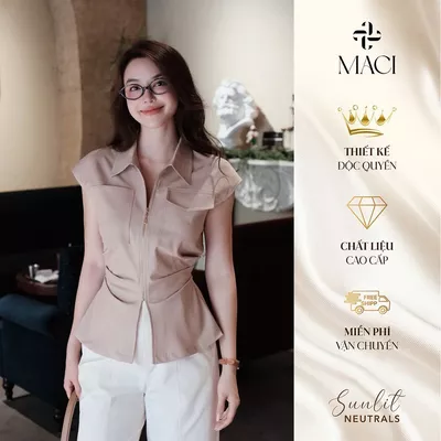 Áo Sơ Mi Bò Lụa Khoá Kéo Tôn Dáng MACI MCASMBE0304 Thời Trang Nữ Thiết Kế Độc Quyền