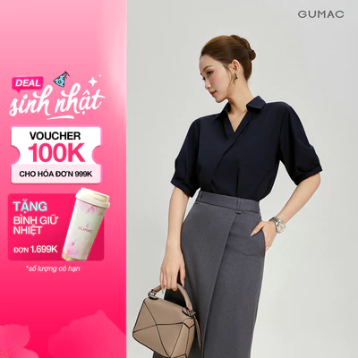 Áo Sơ Mi Nữ GUMAC Form Suông Cổ V Nẹp Đắp Chéo Tôn Dáng Nữ Tính AG04018