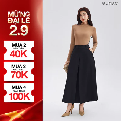 Chân váy nữ xếp ly GUMAC dáng A xếp ly thân trước có túi xéo hai bên LVG0303