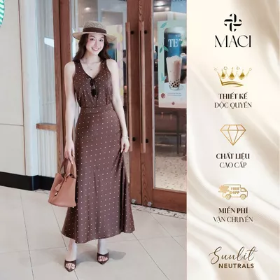 Chân Váy Lụa Dáng Đuôi Cá Chấm Bi Nâu MACI MCVCVNA0362 Thời Trang Nữ Thiết Kế Độc Quyền