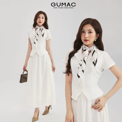 Set Lẻ GUMAC Áo Kiểu Cổ Danton LAG0112 - Chân Váy Xòe Dáng Dài Công Sở Sang Trọng Đi Tiệc LVG0113