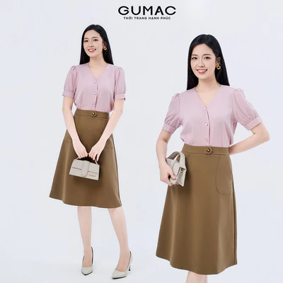 Áo sơ mi nữ GUMAC tay ngắn có nẹp tay kiểu cổ V  LAF1005