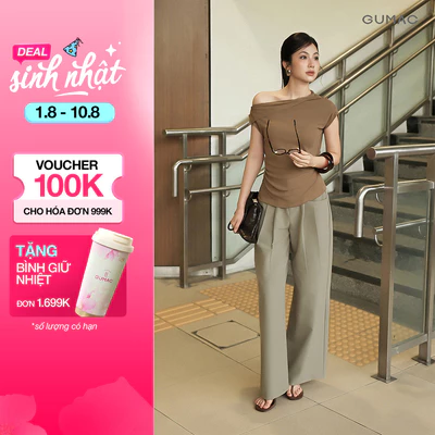 [VOUCHER 25%] Quần Kaki Nữ Gmorning - GUMAC Ống Rộng Xếp Ly Túi Tam Giác Một Lớp Dễ Phối Đồ Đi Làm Đi Chơi YQJG06023
