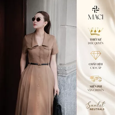 Đầm Liền Xếp Ly Kaki Hàn Công Sở Thanh Lịch Kèm Đai MACI MCVVANA0294 Thời Trang Nữ Thiết Kế