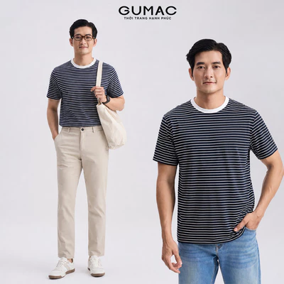 Áo Thun Nam GUMAC Cổ Bo Phối Màu Form Regular Suông Basic Tay Ngắn Chất Thun Sọc Mịn Co Giãn LATNG06007
