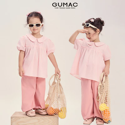 Áo Kiểu Bé Gái GUMAC Form Babydoll Cổ Lá Sen Tay Phồng Kate Sọc Tiểu Thư AKG04050