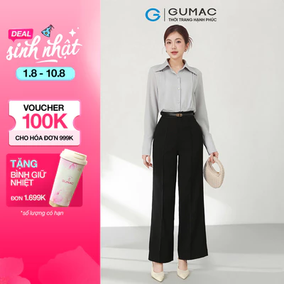Quần tây ống suông nữ GUMAC chạy chỉ nổi có túi sườn chất siêu len mềm mịn QF03014