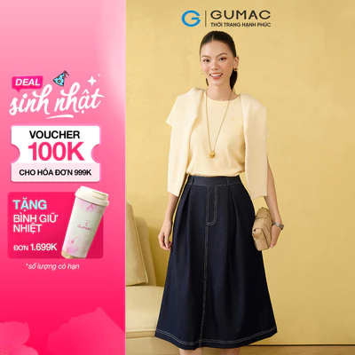 Chân váy nữ GUMAC form A viền chỉ có túi sườn VF10047