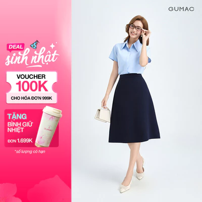 Chân Váy A Nữ GUMAC Chân Váy Công Sở Có Túi Lưng Cao Vải Tuyết Mưa Thanh Lịch BVE00013