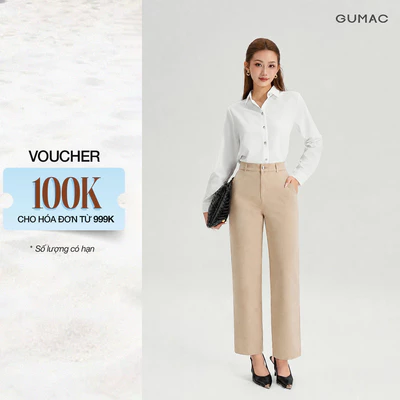 Quần Tây Nữ GUMAC Ống Suông Túi Xéo Nút Bọc Mắt Cáo Có Đỉa Thiết Kế Thanh Lịch Dễ Phối Đồ LQG07078