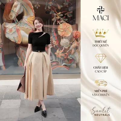 Chân Váy Xoè Bấu Li Kaki Màu Be MACI MCVCVBE0171 Thời Trang Nữ Thiết Kế