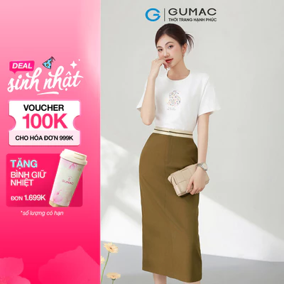 Chân váy nữ GUMAC suông lưng rời màu đen - nâu phối kem dày dặn giấu nút có túi  VF03037