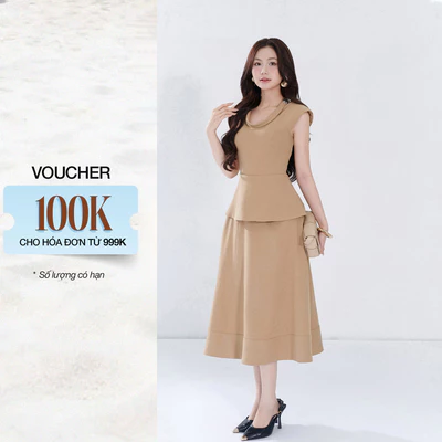 Set lẻ Áo peplum cổ kiểu AF06045 - Chân váy nữ GUMAC A xòe may viền VF06046