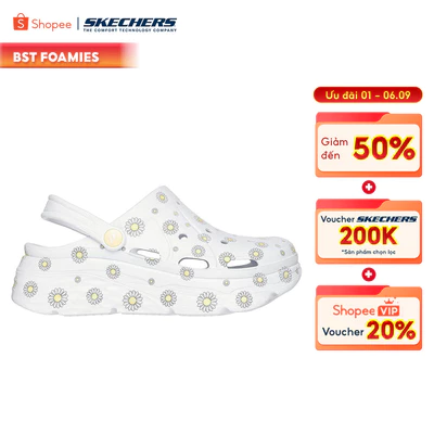 Giày Clog Nữ Skechers Foamies Max Cushioning Bloom - 111672-WHT