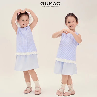 Áo Kiểu Bé Gái GUMAC Form Suông Xòe Lai Ren Xếp Nhún Caro Xốp Dễ Thương AKG04040