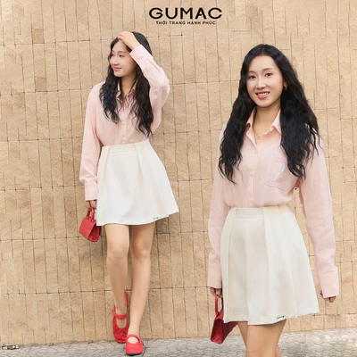 Áo Sơ Mi Nữ GUMAC - Gmorning Form Suông Rộng Chất Xô Sọc Thêu Túi Trước Trẻ Trung YAG01025