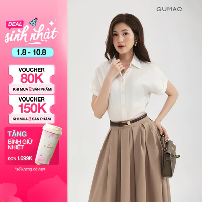 [NHẬP MÃ AFF3A5 GIẢM 60K] Áo Sơ Mi Nữ Công Sở GUMAC Tay Ngắn Áo Kiểu Nữ Lụa Ngọc Trai Cao Cấp Đi Học Đi Làm AE04036