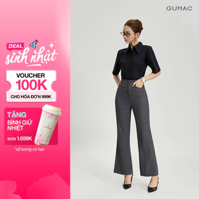 Quần Tây Nữ GUMAC Ống Loe Lưng Cao Cạp Cao Kaki Nhật Đứng Form Cạp Cao Túi Xéo Thời Trang QG03006