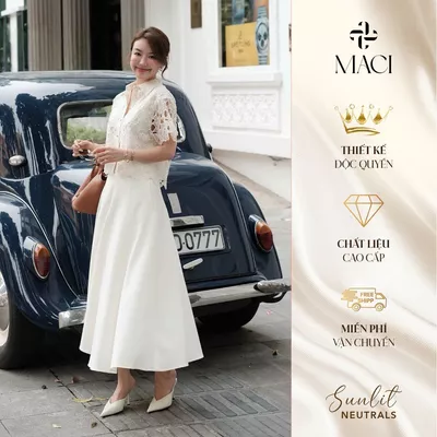 Chân Váy Xoè Bổ Mảnh Màu Kem Chất Chéo Hàn MACI MCVCVEM0383 Thời Trang Nữ Thiết Kế Độc Quyền