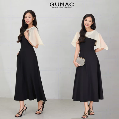 Đầm Nữ GUMAC Form A Xòe Không Tay Phối Voan Choàng Che Bắp Tay Có Túi Sườn Tiện Lợi Thời Trang DF12051
