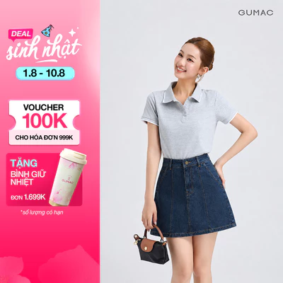 [VOUCHER 25%] Chân Váy Jeans Nữ GUMAC Form A Thêu Chỉ Nổi Có Lót Quần Trẻ Trung Dễ Phối Đồ Đi Chơi Đi Học LVJG06015
