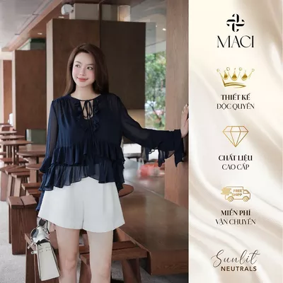 Áo Sơ Mi Xanh Than Bèo Tầng Chất Chiffon Kèm Áo 2 Dây MACI MCASMXD0339 Thời Trang Nữ Thiết Kế Độc Quyền