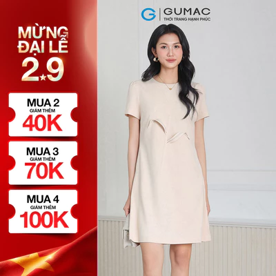 Đầm nữ GUMAC suông thiết kế đính hoa lá nổi 2 lớp có túi mềm mịn thoải mái  DF04054