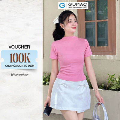 Áo thun nữ form ôm Gmorning - GUMAC cổ cao tay ngắn chất liệu thun gân co giãn mềm mịn YATE01028