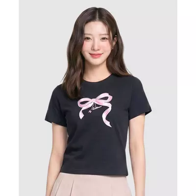 MLB - Áo croptop nữ cổ tròn tay ngắn in họa tiết_3FTSN0464-50BKS