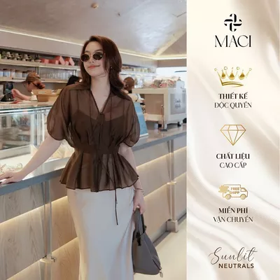 Áo Sơ Mi Tơ Hàn Nâu Choco Kèm Áo 2 Dây Thun Tằm Co Dãn MACI MCASMNA0308 Thời Trang Nữ Thiết Kế Độc Quyền
