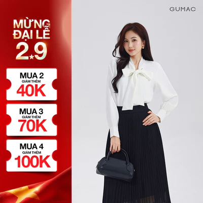 Áo Sơ Mi Nữ GUMAC Áo Kiểu Lụa Ý Tay Dài Cổ Thắt Nơ Form Suông Công Sở Thanh Lịch AF07029