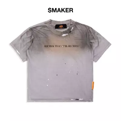 [SMAKER] Áo thun vải washed màu xám in chữ - RICHER WASHED TEE