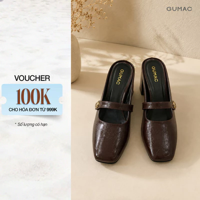 Giày Sục Nữ GUMAC Mũi Vuông Đế 5cm Quai Ngang Đính Hoa Kim Loại Lót Đệm Êm Chân Thanh Lịch GG07013