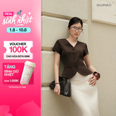 Áo Kiểu Nữ GUMAC Rã Decoup Ôm Nhẹ Tôn Dáng Đính Nút Bọc Tinh Tế Sang Trọng  AF05039 - AG07098