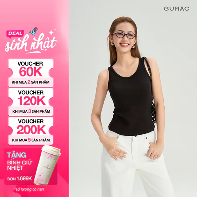 Áo Tanktop Nữ GUMAC Form Slimfit Ôm Dáng Thun Gân Có Mút Co Giãn Thoáng Mát LATG0302 