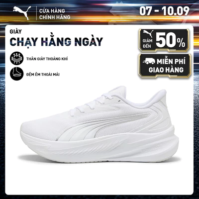Giày Chạy Bộ PUMA Unisex MaxStride Lite White-Feather Gray-Silver Màu Trắng