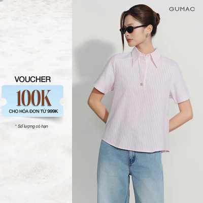 [VOUCHER 22%] Áo Sơ Mi Nữ GUMAC Form Suông Tay Ngắn Lai Bầu Đính Nút Trang Trí Hiện Đại Thanh Lịch LAG08113