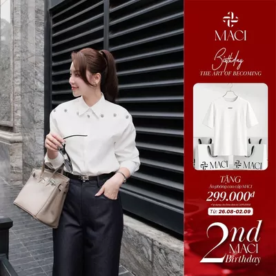 Áo Sơ Mi Trắng Cổ Đức Khuy Bạc Cách Điệu MACI MCASMTR0265 Thời Trang Nữ Thiết Kế Độc Quyền